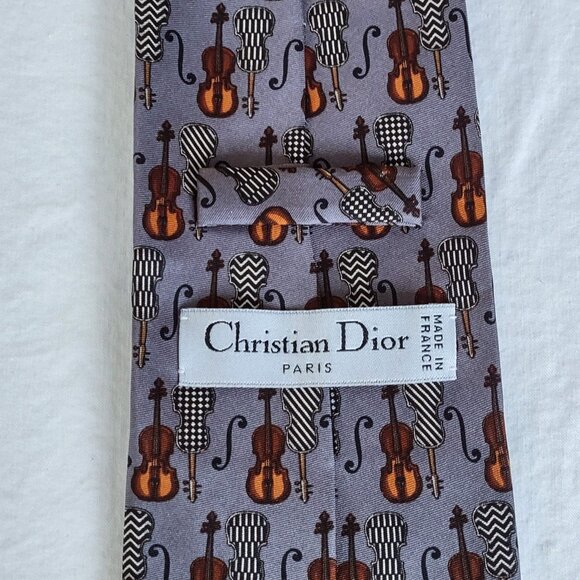 Christian Dior Paris Neck Tie France 100% Silk Instrument Music Cello Print NWT - Picture 3 of 9